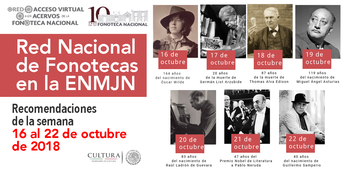 Red Nacional de Fonotecas: Recomendaciones de la semana 16-22 octubre 2018